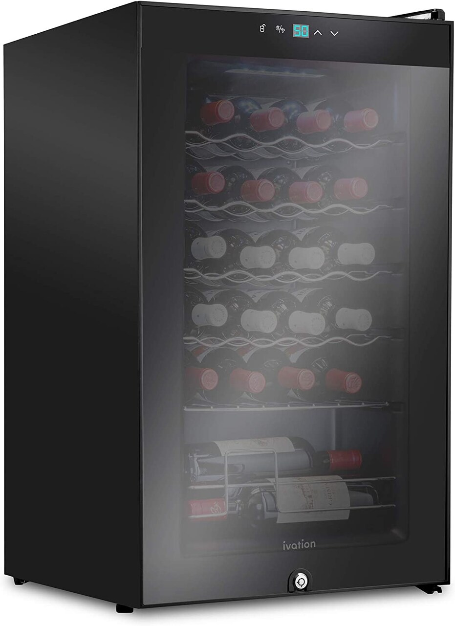 Ivation 24-Bottle Wine Cooler, Compact Freestanding Wine Fridge with Lock